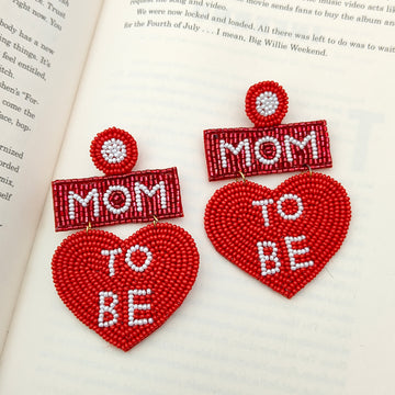 Mom To Be Beaded Earrings, Baby Shower Gift, Heart-shaped Handmade Earrings For Women