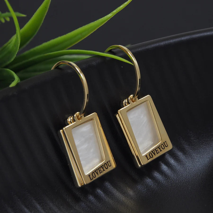 Multi Rectangle Dainty Earrings, Geometric Gold Textured Korean Love You Earrings (MTAR1027)