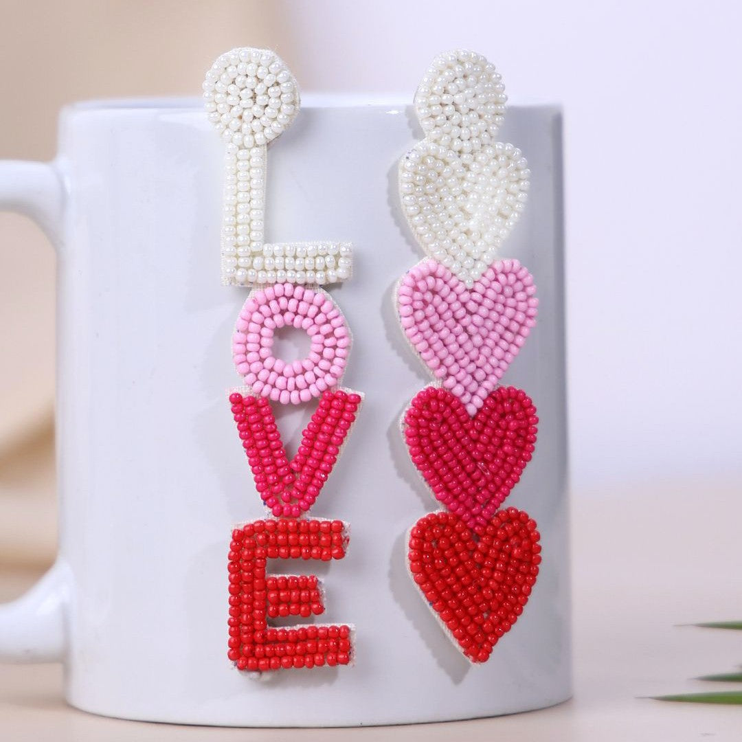 Multicoloured Heart Shaped Love Beaded Dangler Earrings