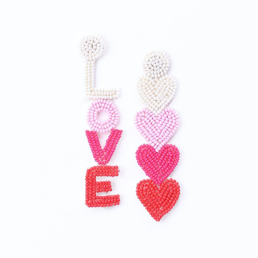 Multicoloured Heart Shaped Love Beaded Dangler Earrings