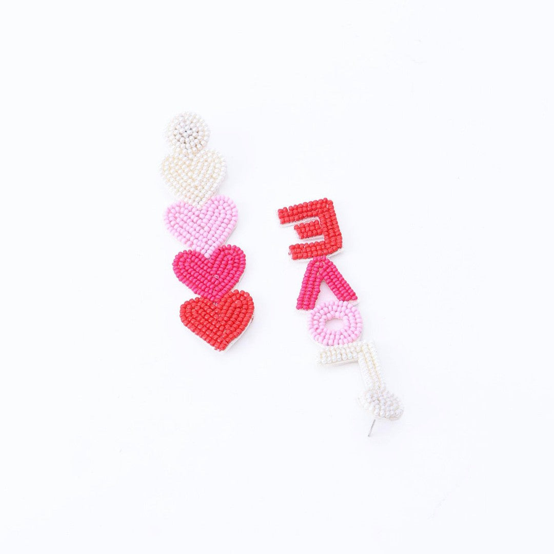 Multicoloured Heart Shaped Love Beaded Dangler Earrings