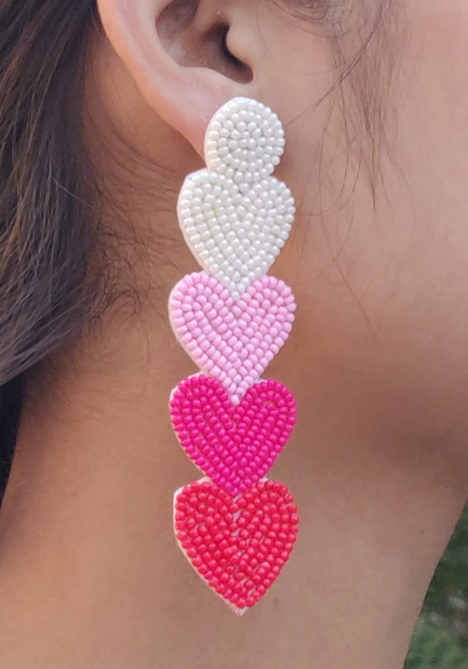 Multicoloured Heart Shaped Love Beaded Dangler Earrings