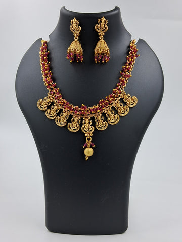 Nakshi South Indian Necklace Set, Matte Golden Ganesha Temple Jewellery (MJMK1004)
