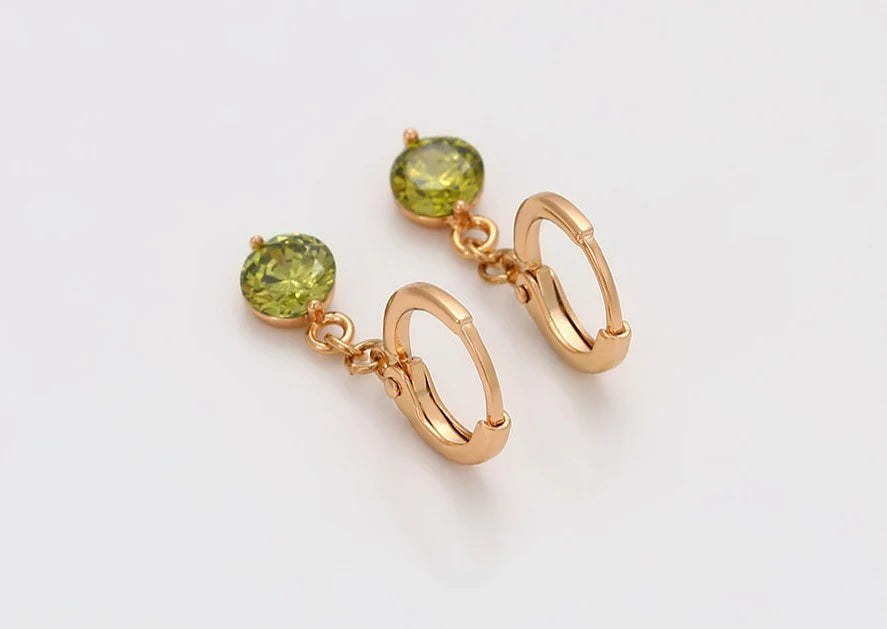 Olive Green Zirconia Stone Studded Earrings, 14k Gold Plated Drop & Dangle Earrings For Women