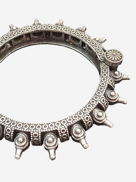Openable Silver Oxidised Kada Boho Bangle Spiked Bracelet (MDYJ1006)