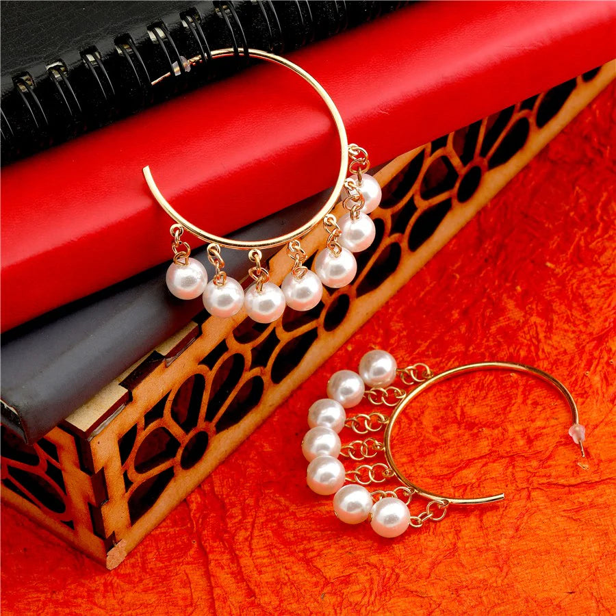 Oversize Pearl Hoop Earrings For Women Girls, Big Circular Shaped Earrings Gold Plated Jewelry