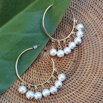 Oversize Pearl Hoop Earrings For Women Girls, Big Circular Shaped Earrings Gold Plated Jewelry