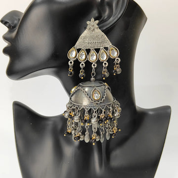Oxidised Black-Toned Traditional Jhumka Earrings