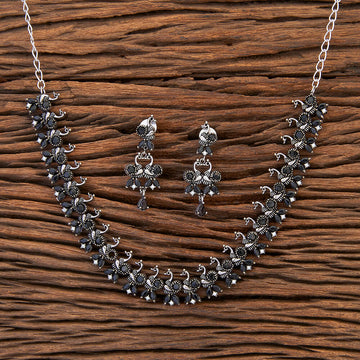 Oxidised Peacock Design Necklace Set, Black