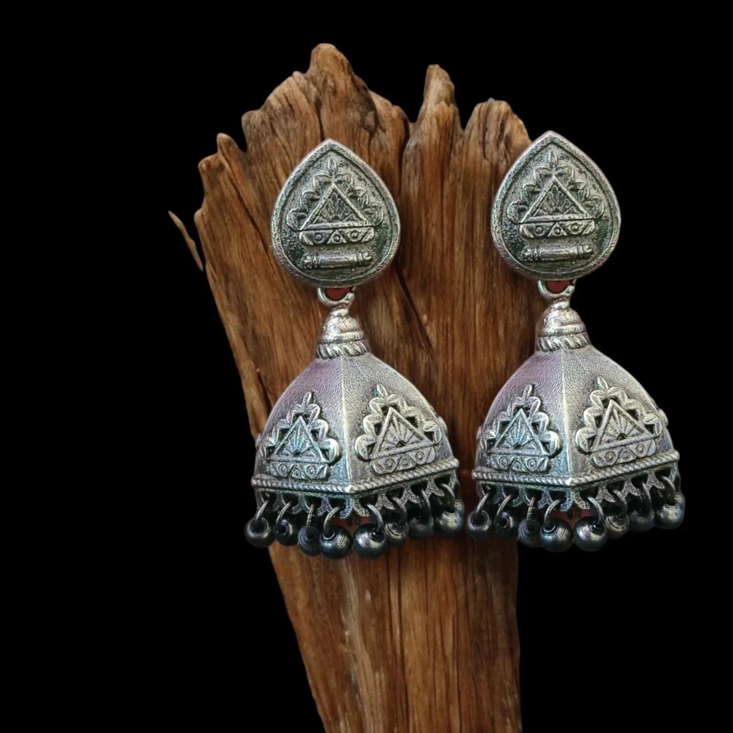 Oxidised Silver-Plated Antique Jhumka Dangler Earrings