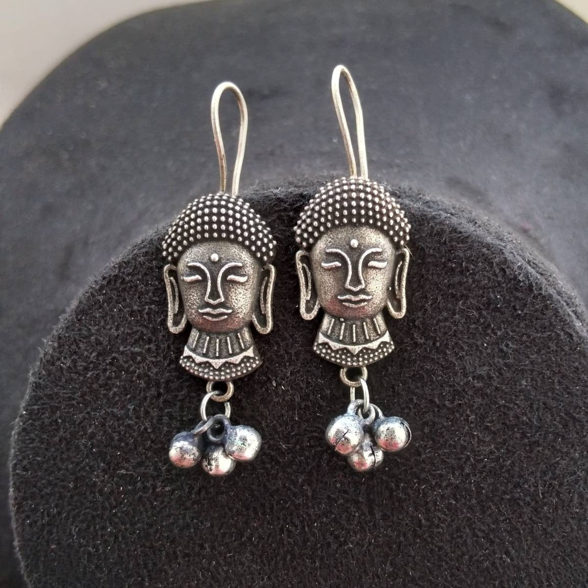 Oxidised Silver-Plated Buddha Face Earrings