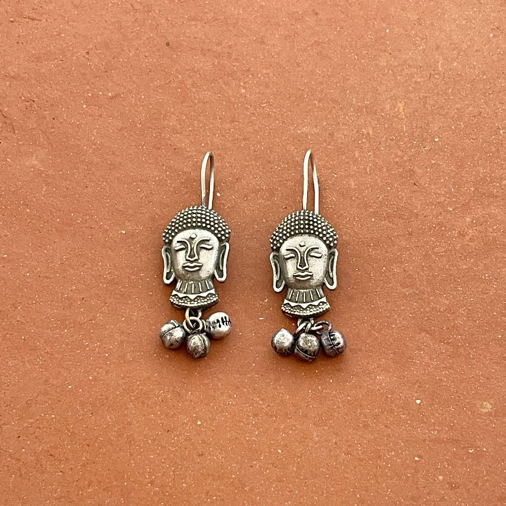 Oxidised Silver-Plated Buddha Face Earrings