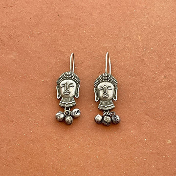 Oxidised Silver-Plated Buddha Face Earrings