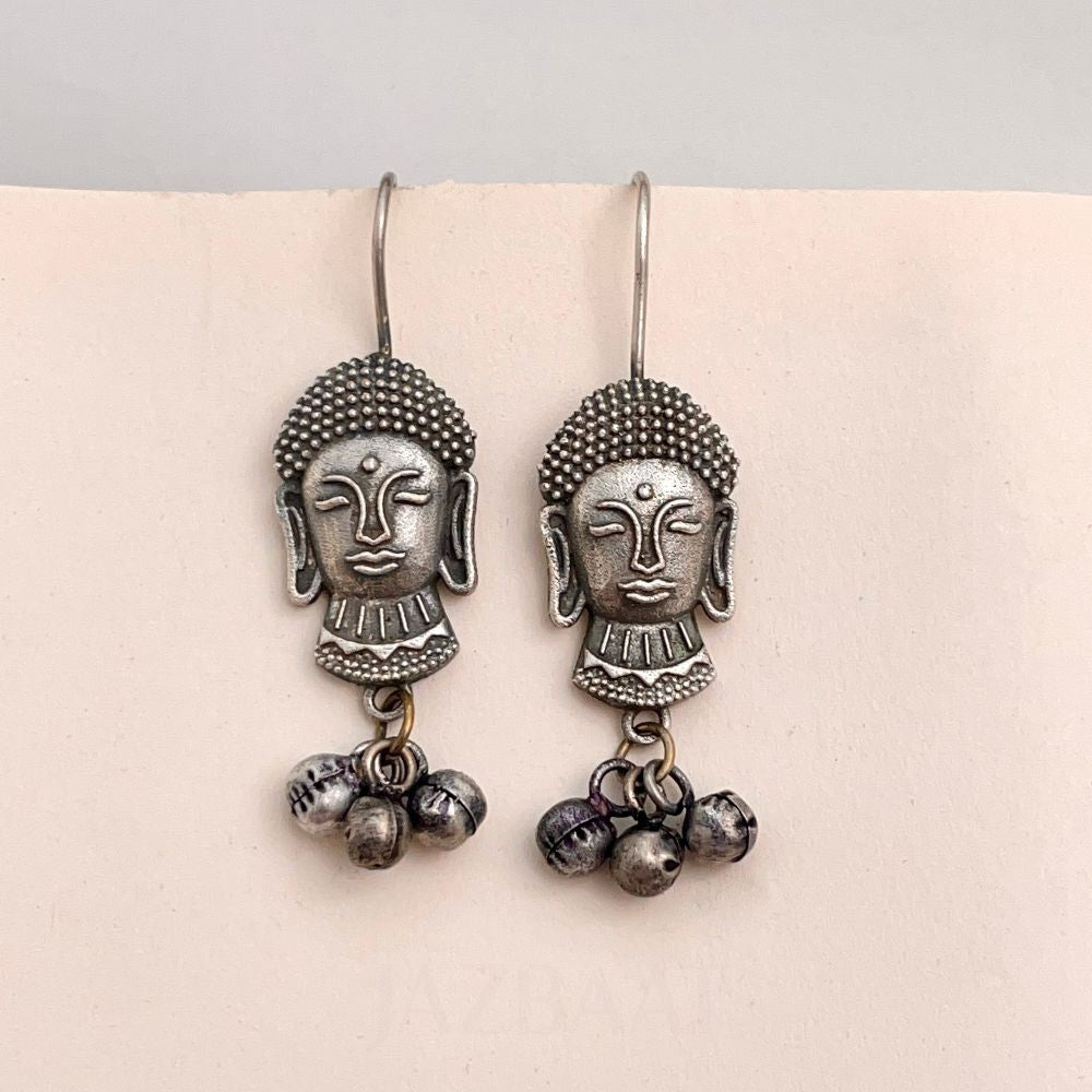 Oxidised Silver-Plated Buddha Face Earrings