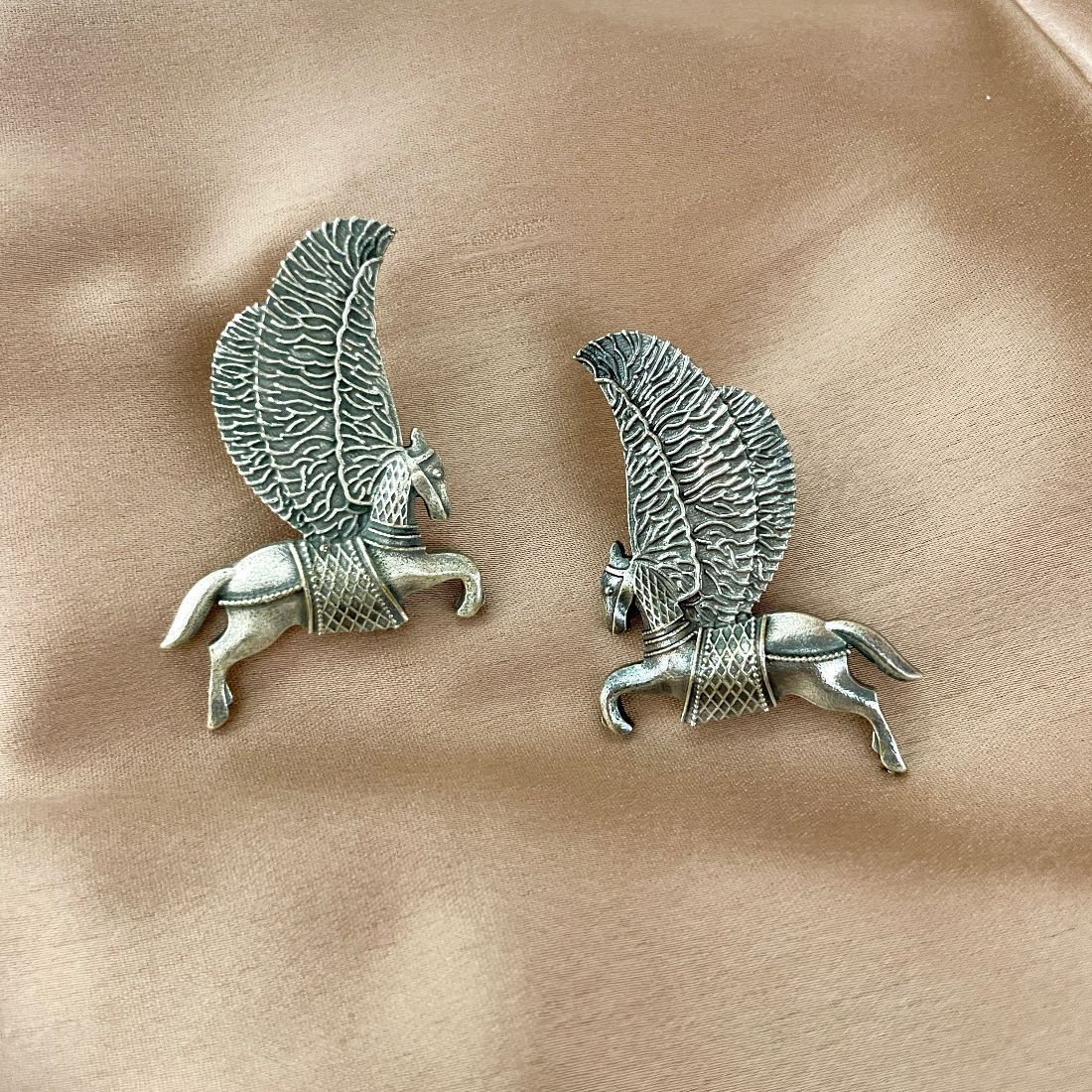 Oxidised Silver-Plated Pegasus Winged Horse Earrings