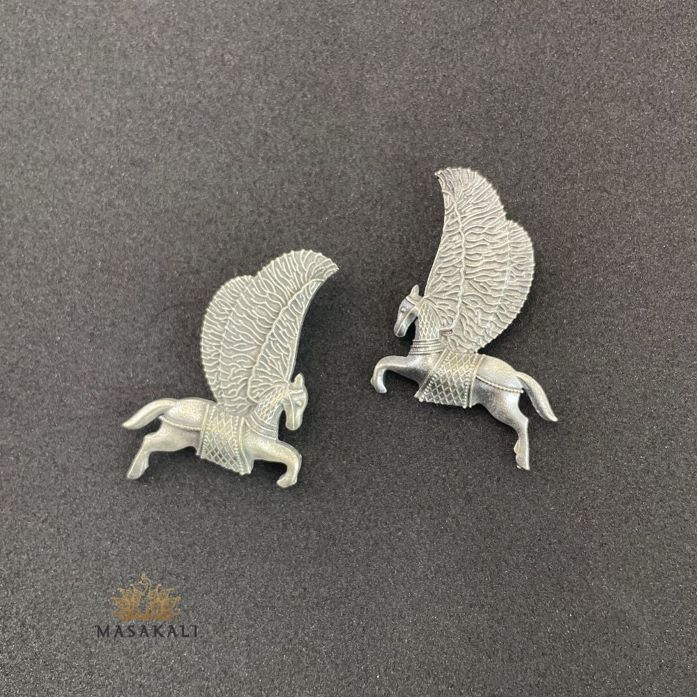 Oxidised Silver-Plated Pegasus Winged Horse Earrings