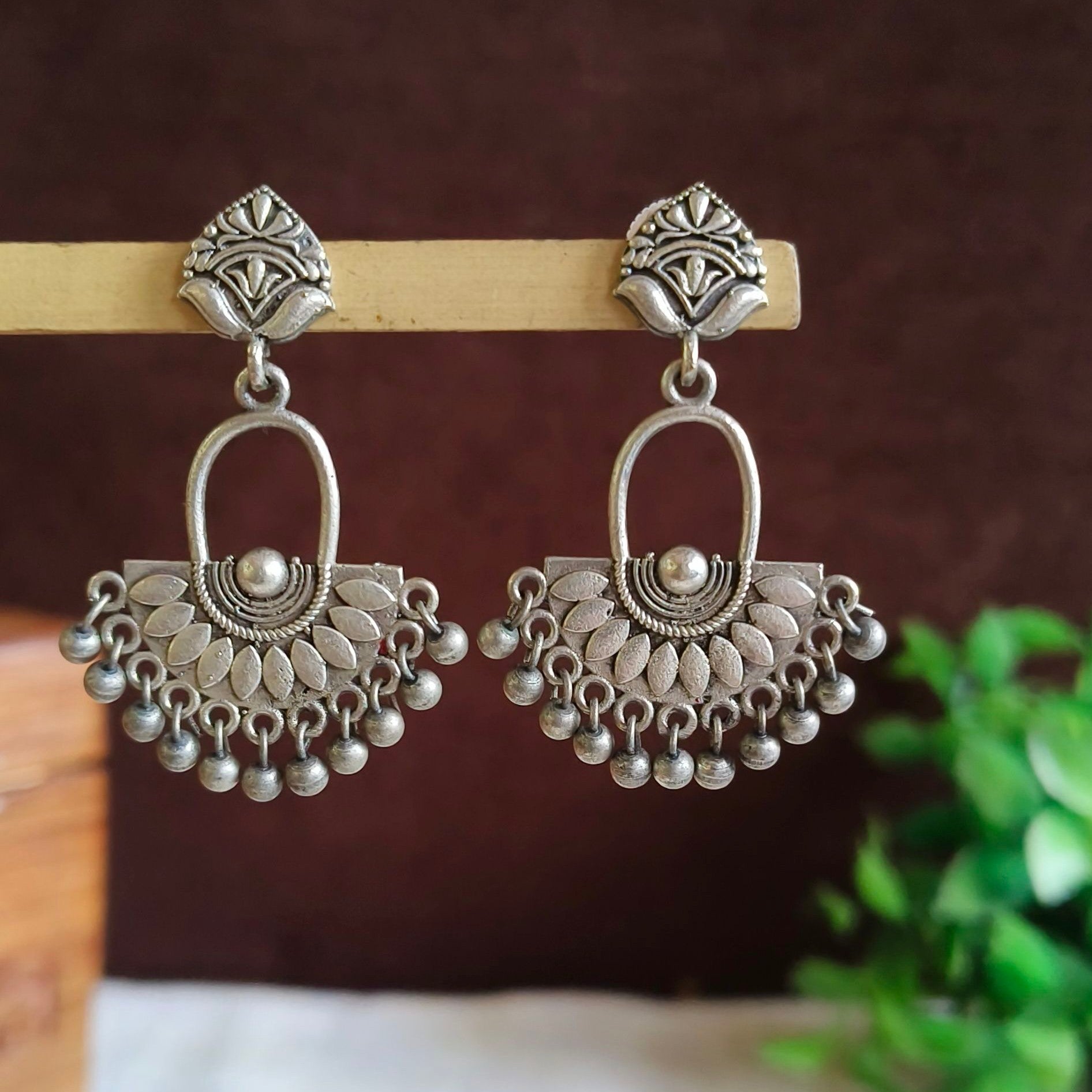 Oxidised Silver-Replica Intricate Embossed Ghungroo Dangler Earrings