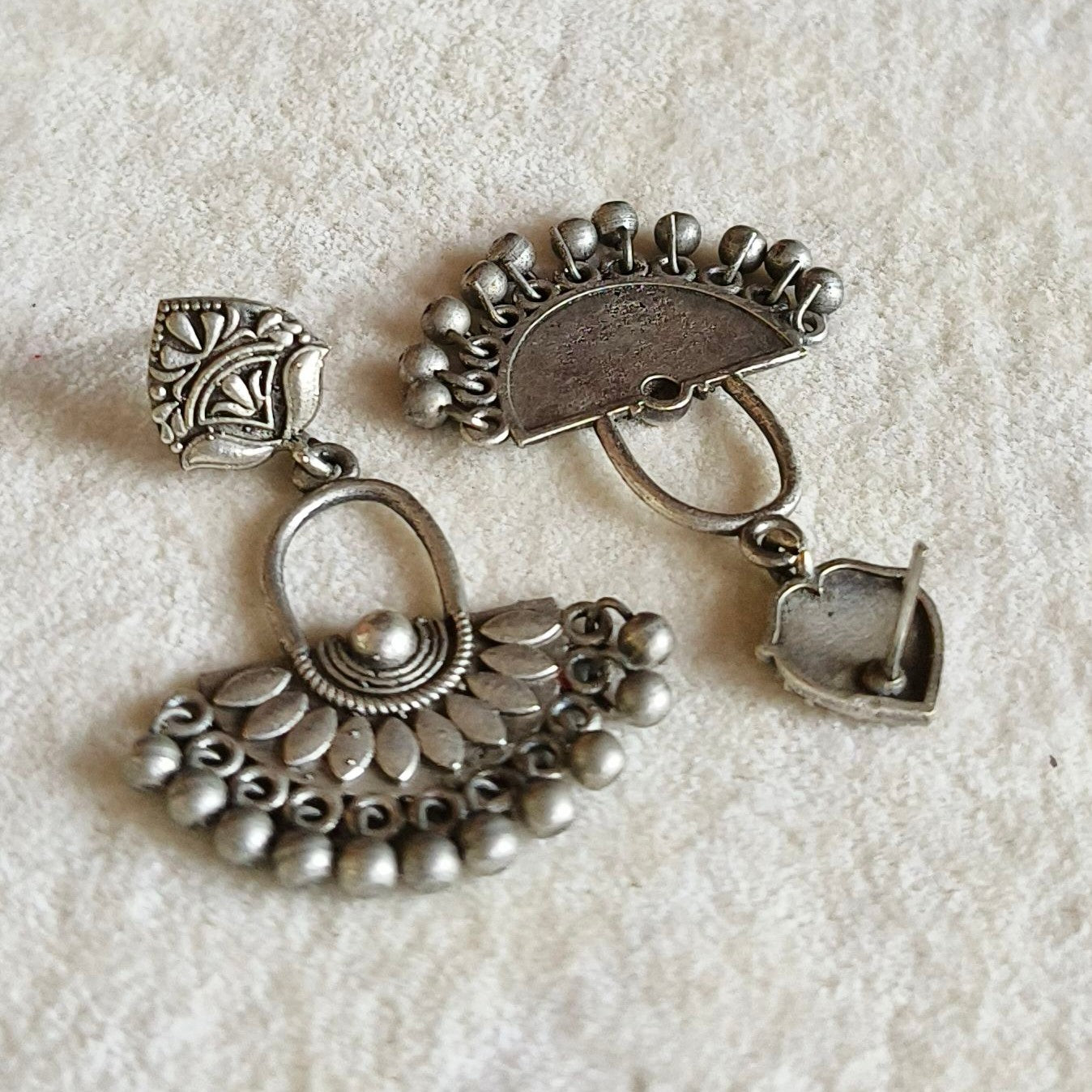 Oxidised Silver-Replica Intricate Embossed Ghungroo Dangler Earrings