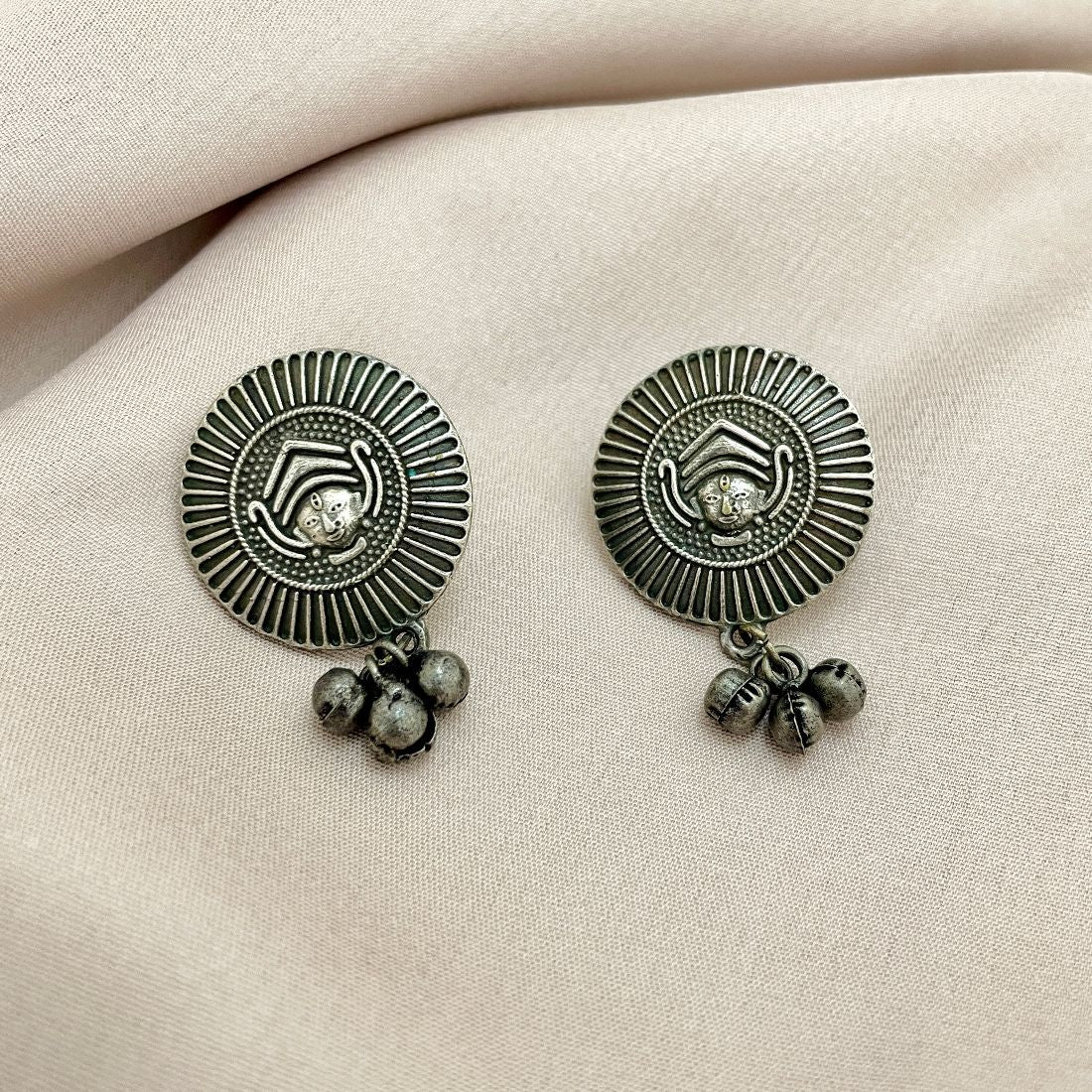 Oxidised Silver-Toned Goddess Durga Stud Earrings