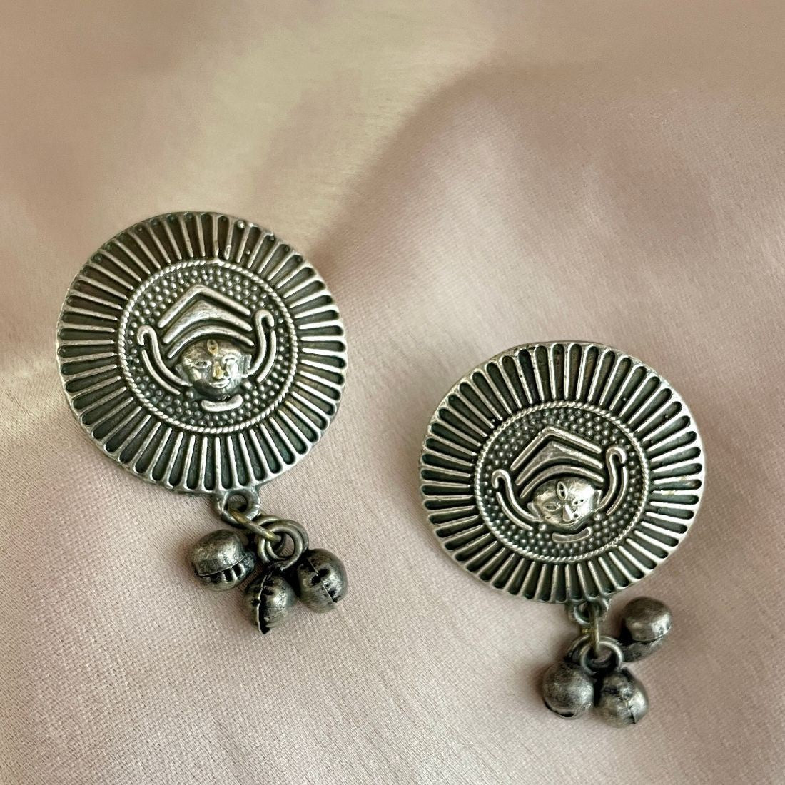 Oxidised Silver-Toned Goddess Durga Stud Earrings