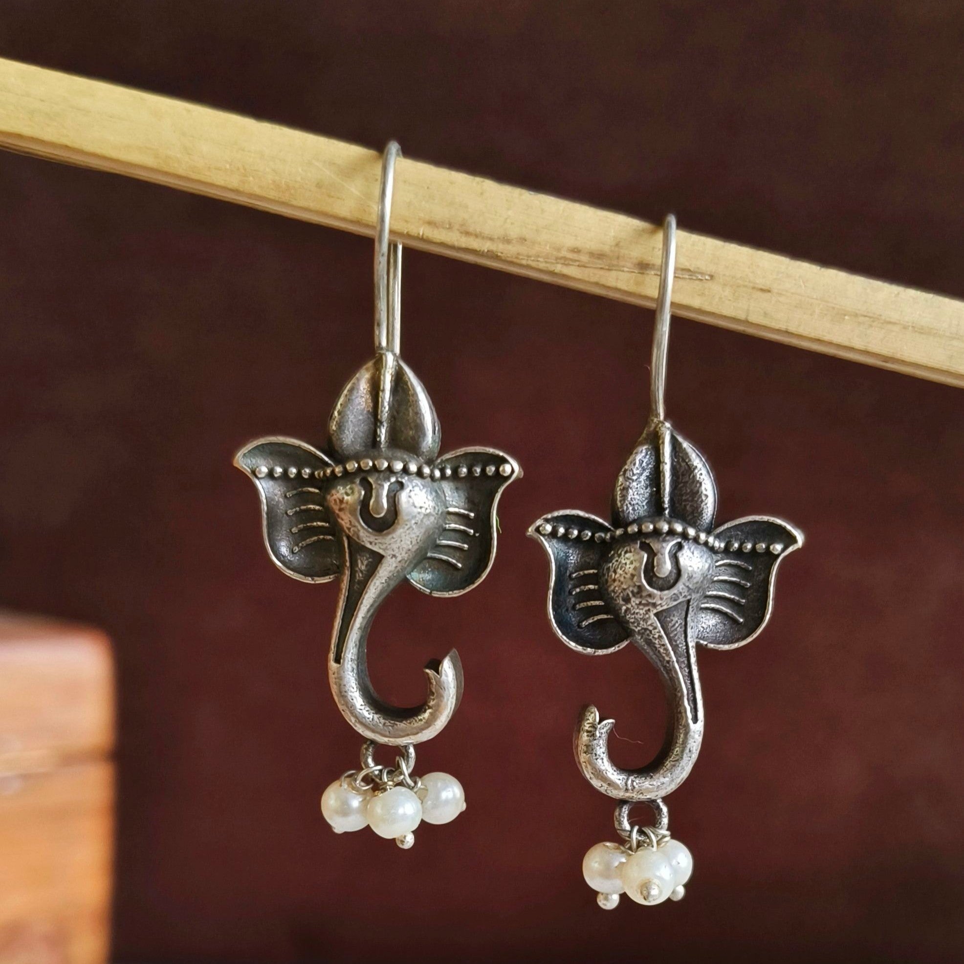 Oxidised Silver Lord Ganesha Drop Earrings