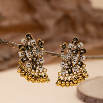 Peacock-Shaped Embedded Rhinestone Designer Dangler Earrings