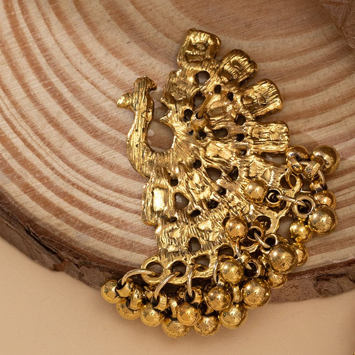 Peacock-Shaped Embedded Rhinestone Designer Dangler Earrings