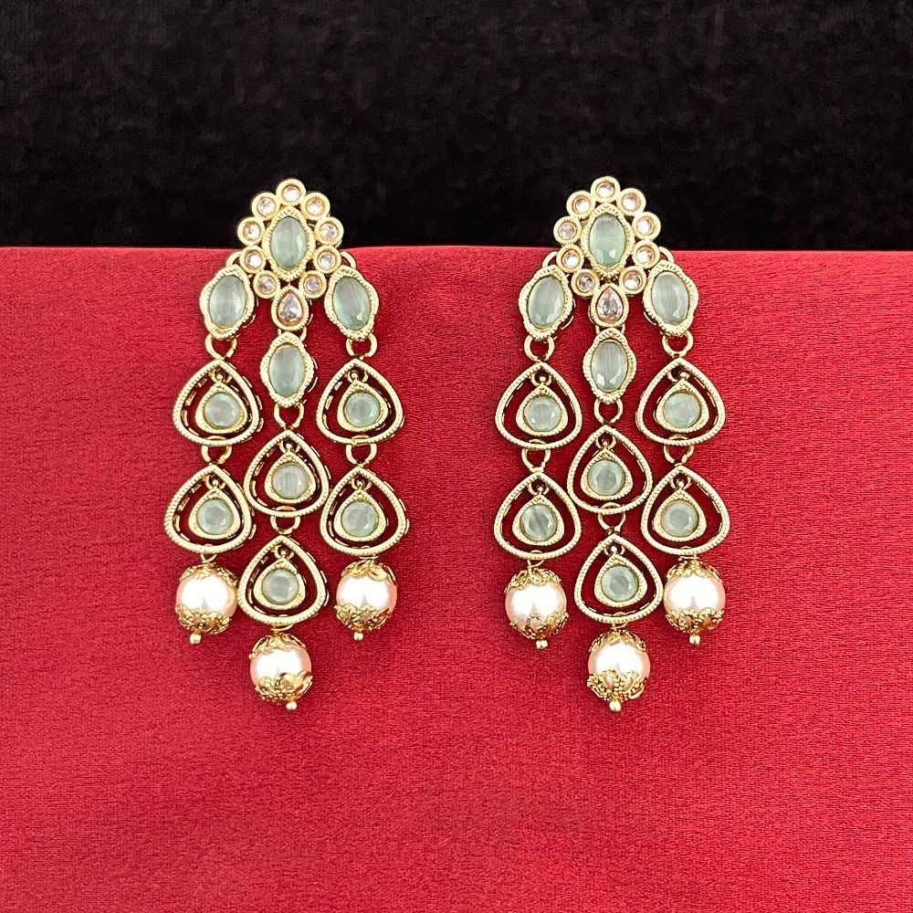 Pearl Studded Kundan Embellished Mint Green Dangler Earrings