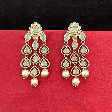 Pearl Studded Kundan Embellished Mint Green Dangler Earrings