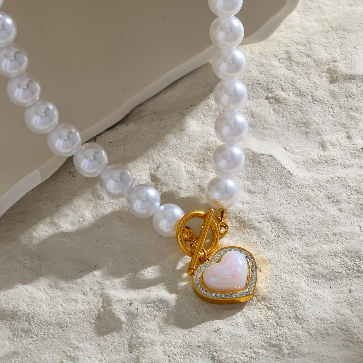 Pearl & CZ Embellished Heart Shaped Pendant Necklace