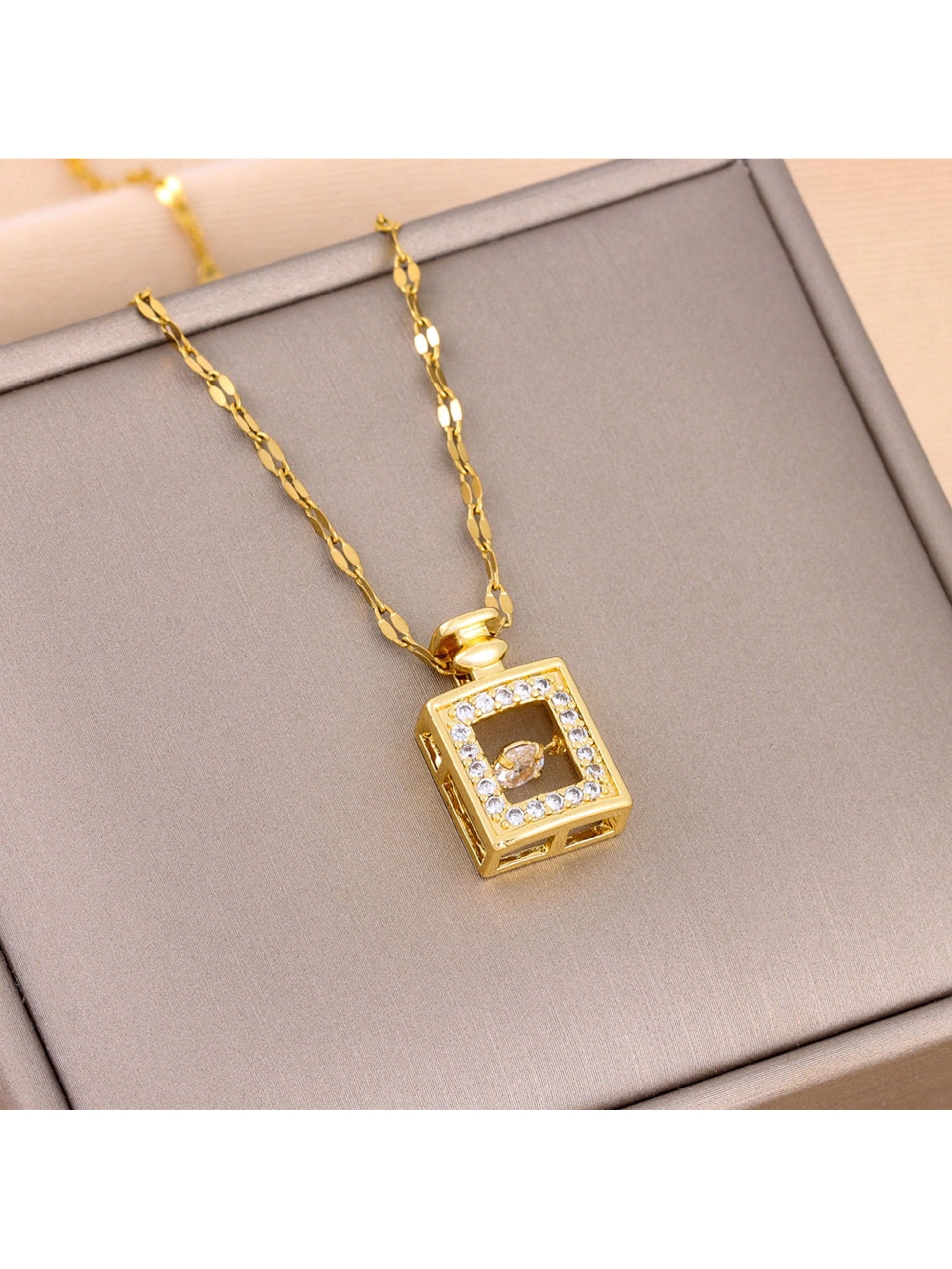 Perfume Bottle Necklace, Dancing Diamond Scent Holder Pendant Necklace For Women, Korean Jewellery