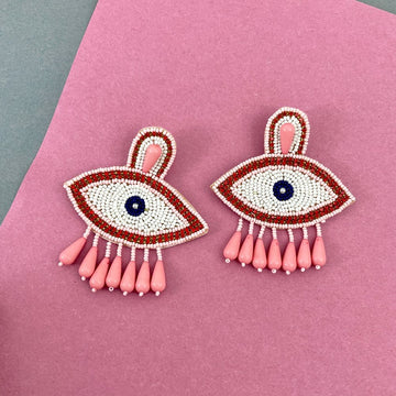 Pink Evil Eye Handmade Quirky Dangle Earrings