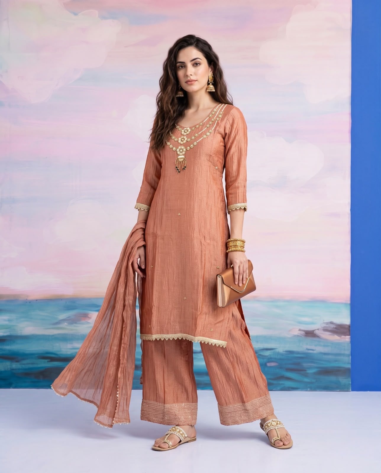 Premium Salsa Fabric Festive Wear 3-Piece Suit Set with Handwork