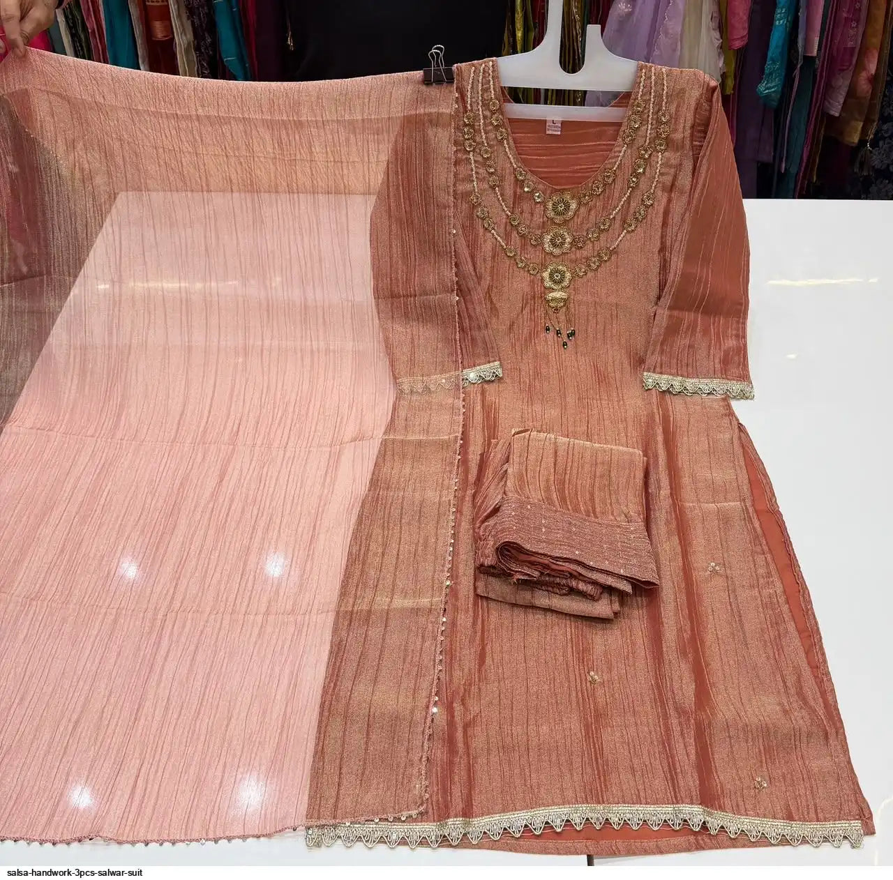 Premium Salsa Fabric Festive Wear 3-Piece Suit Set with Handwork