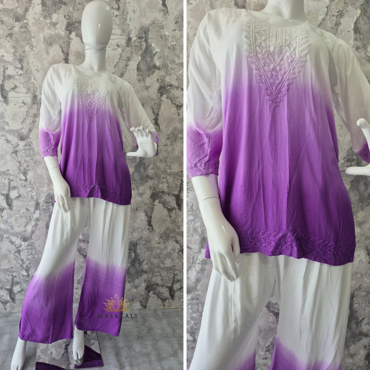 Purple Ombre Chikankari Embroidered Co-ord Set