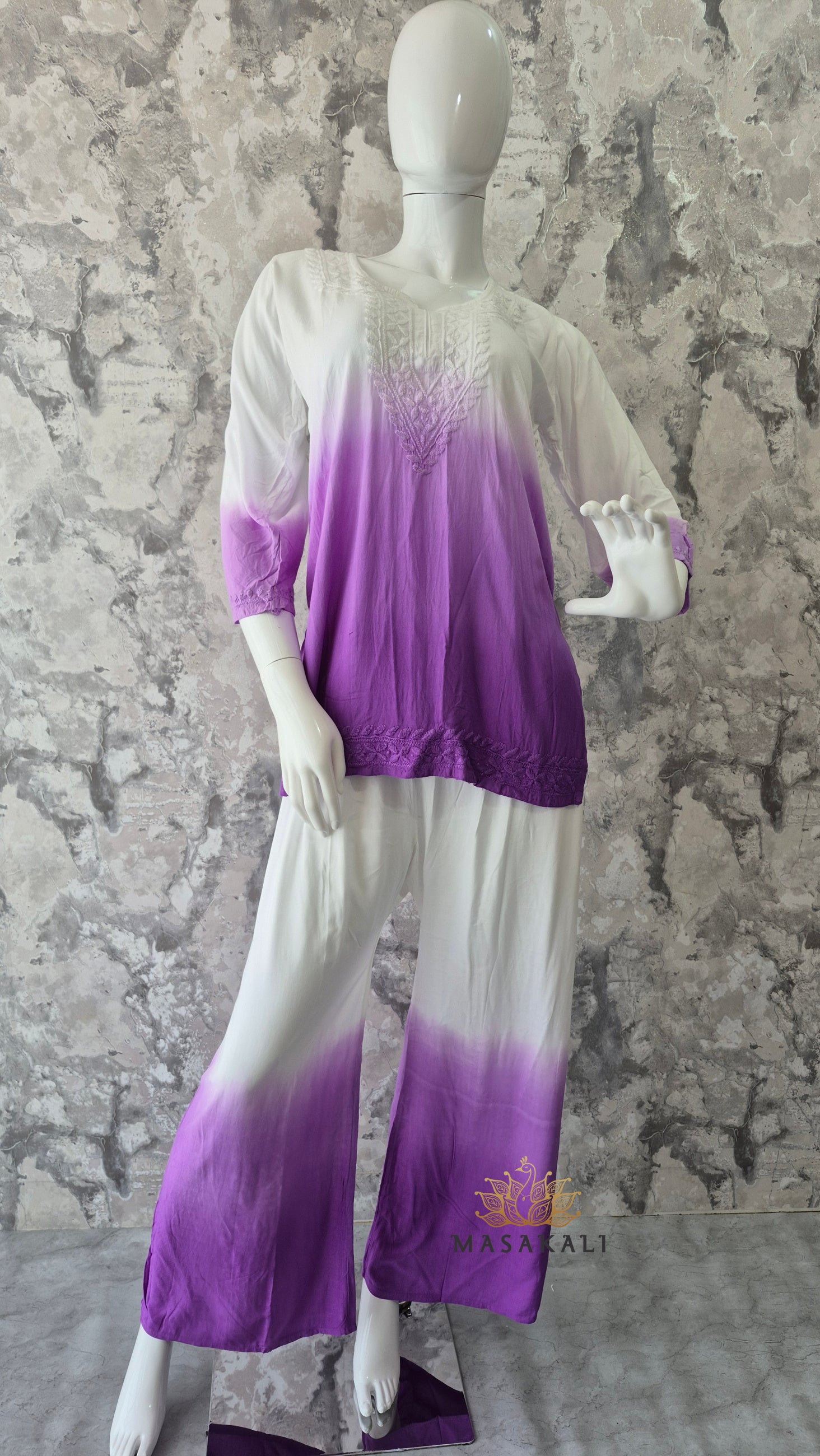 Purple Ombre Chikankari Embroidered Co-ord Set