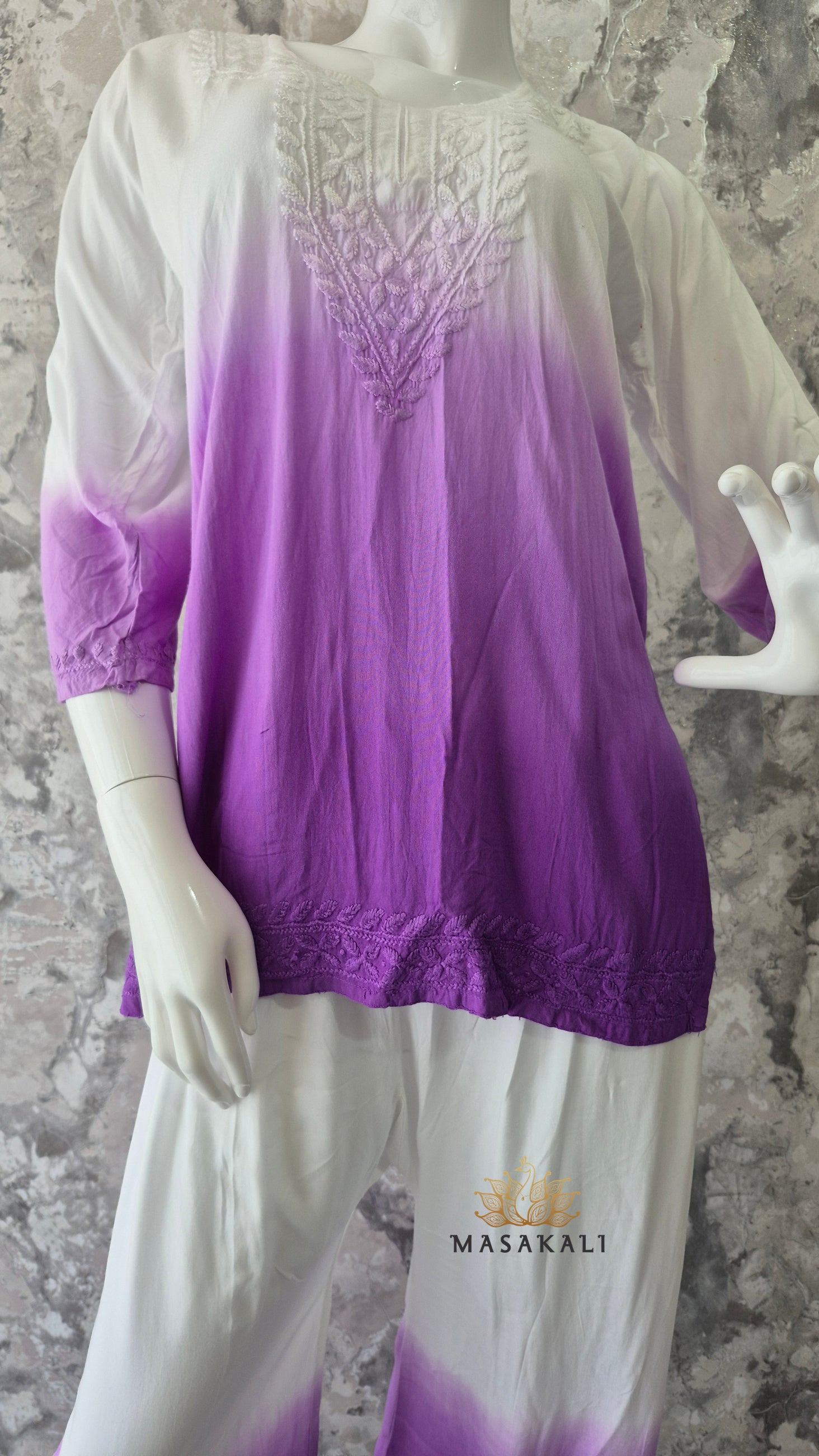 Purple Ombre Chikankari Embroidered Co-ord Set