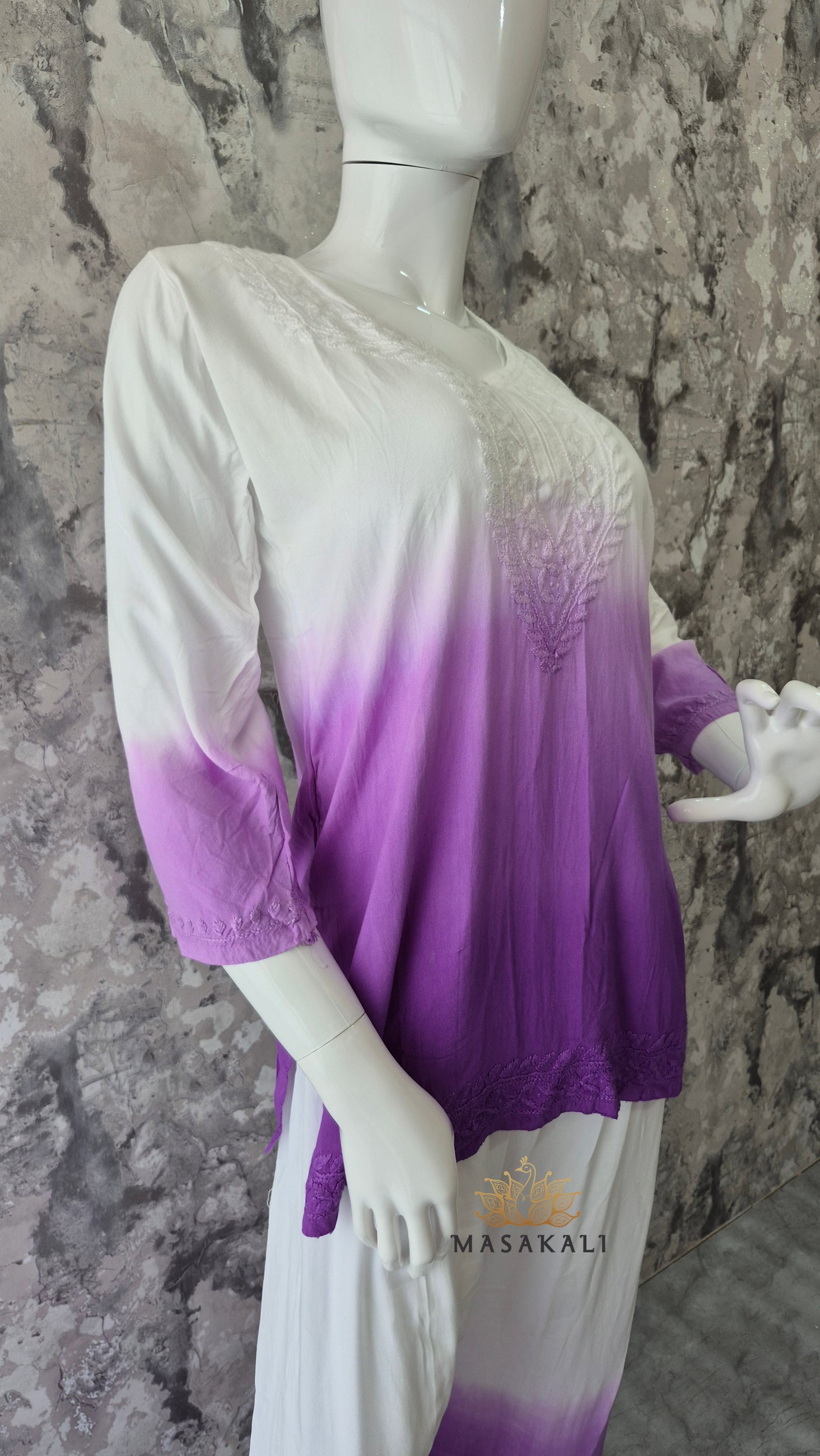 Purple Ombre Chikankari Embroidered Co-ord Set