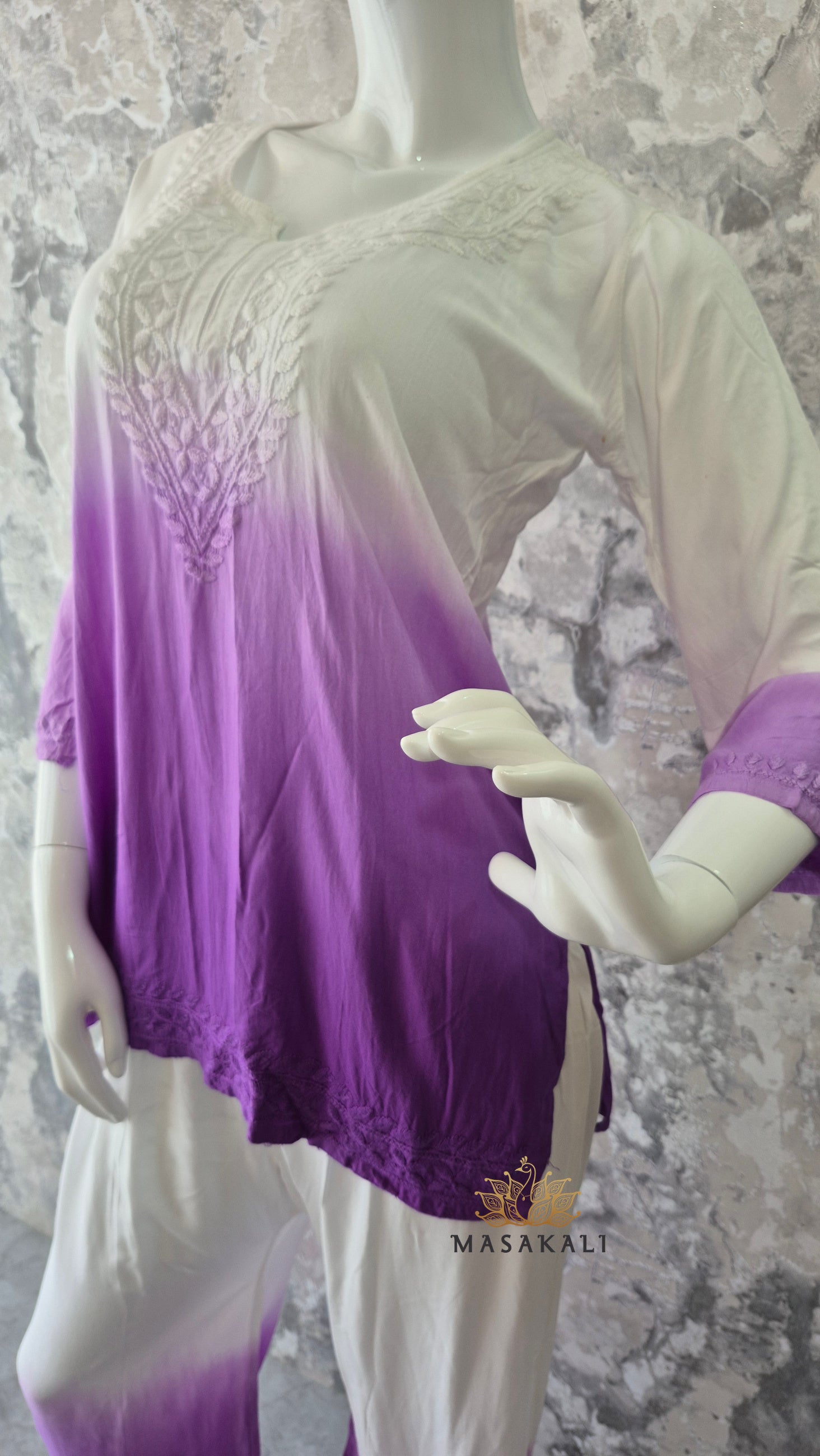 Purple Ombre Chikankari Embroidered Co-ord Set