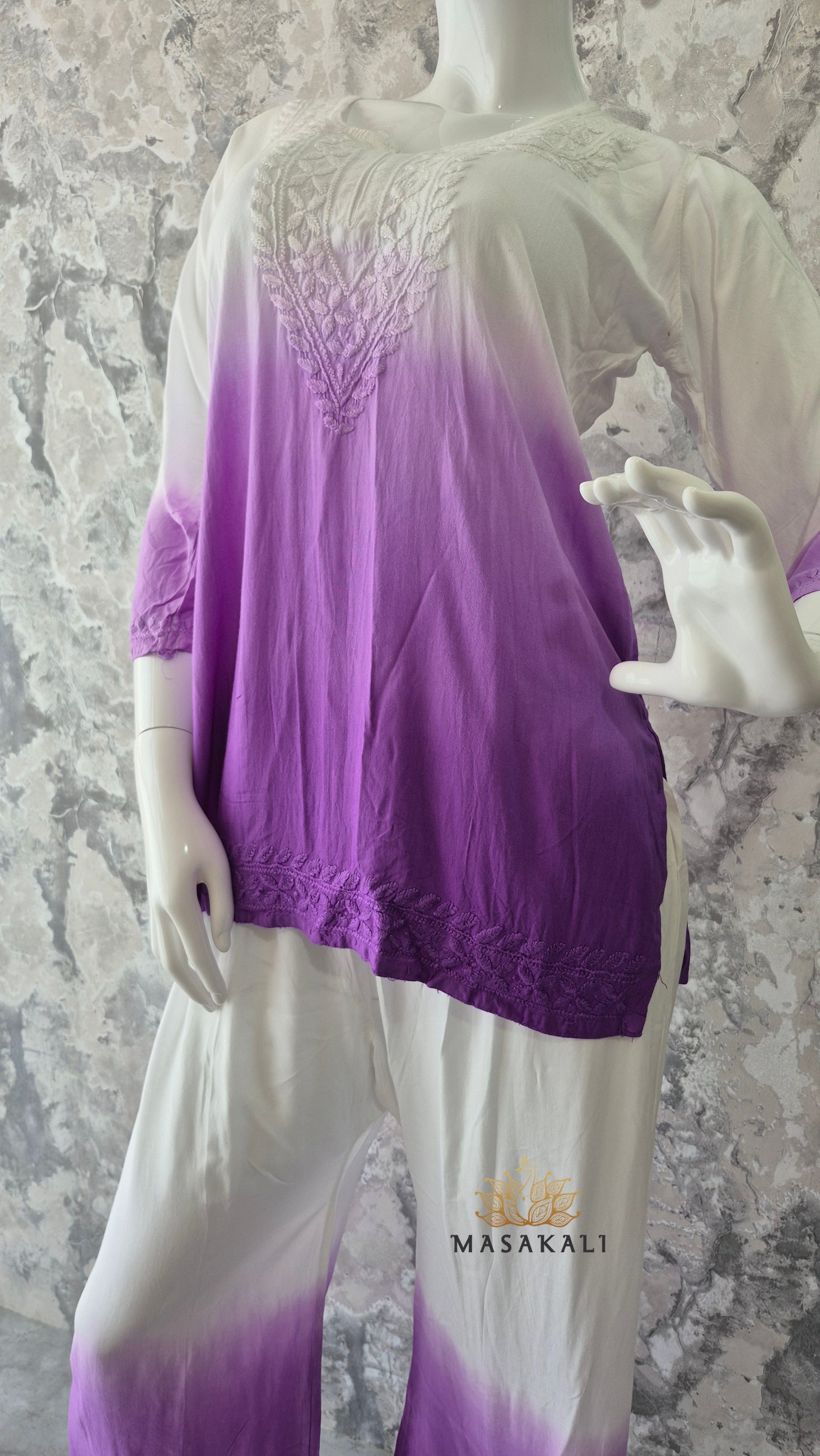 Purple Ombre Chikankari Embroidered Co-ord Set