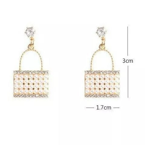 Purse-Shaped Crystal & Pearl Studded Korean Earrings