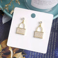 Purse-Shaped Sparkle Drop Earrings, White Pearl Bag Dangle Earrings For Women, Korean Jewellery