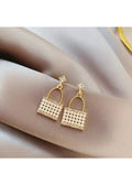 Purse-Shaped Sparkle Drop Earrings, White Pearl Bag Dangle Earrings For Women, Korean Jewellery