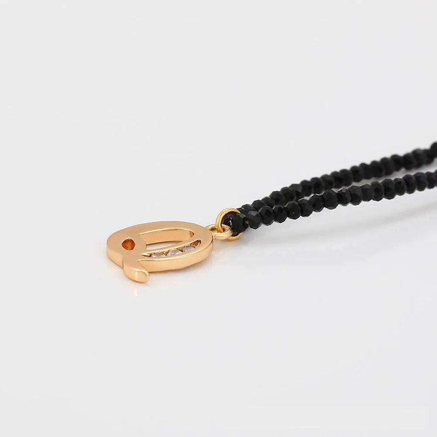 Q Letter Initial Pendant Black Crystal Chain Necklace, CZ Stone Studded 'Q' Necklace