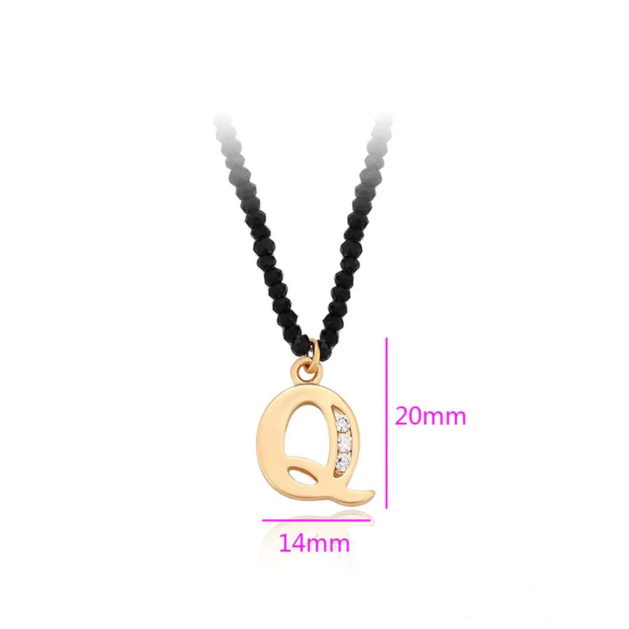 Q Letter Initial Pendant Black Crystal Chain Necklace, CZ Stone Studded 'Q' Necklace
