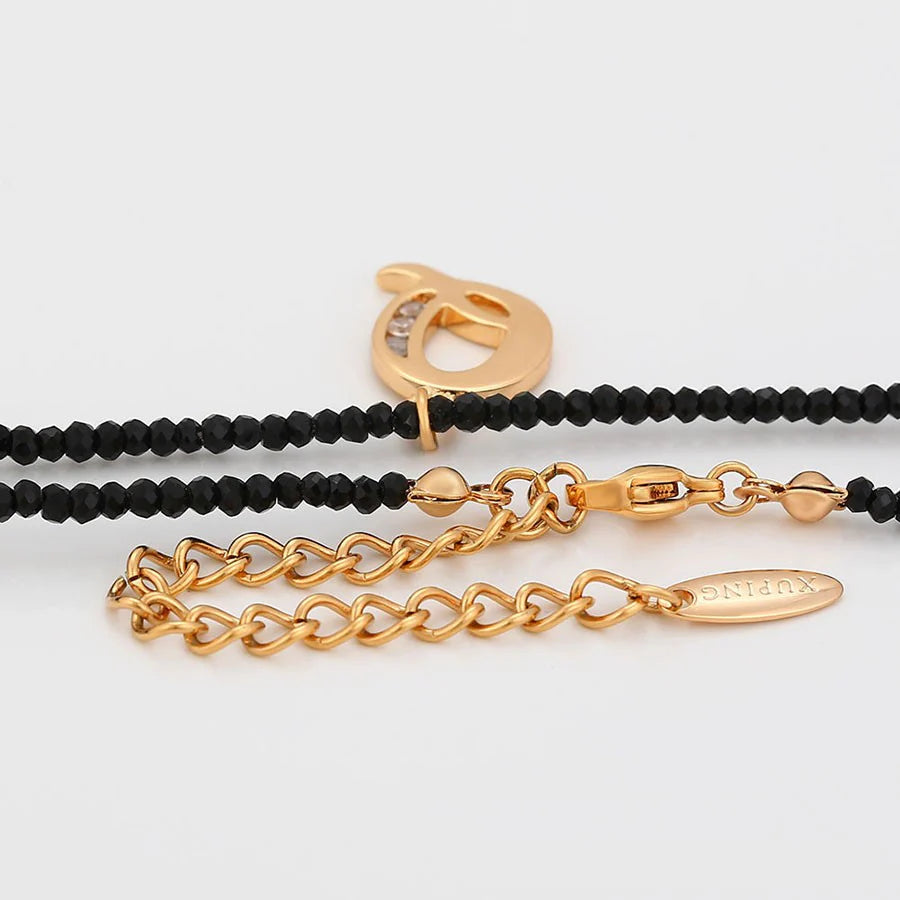 Q Letter Initial Pendant Black Crystal Chain Necklace, CZ Stone Studded 'Q' Necklace