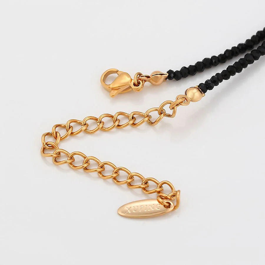 Q Letter Initial Pendant Black Crystal Chain Necklace, CZ Stone Studded 'Q' Necklace