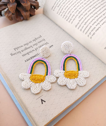 Rainbow Design Beaded Earrings, Floral Embroidery Work Quirky Earrings For Women (MKMH1022)