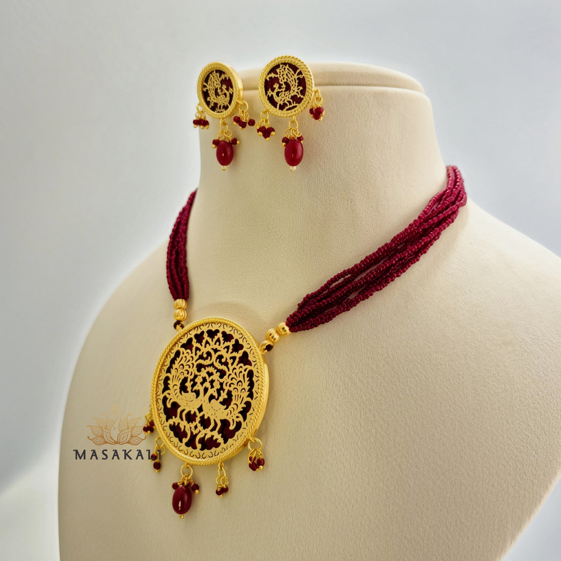 Rajasthani Thewa Art Peacock Design Necklace With Earrings