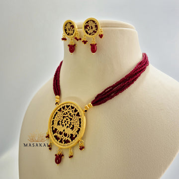 Rajasthani Thewa Art Peacock Design Necklace With Earrings